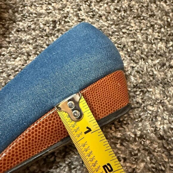 Vintage Denim Wedge Platform Heels 7.5 Retro Pointed Almond Western - Picture 7 of 7